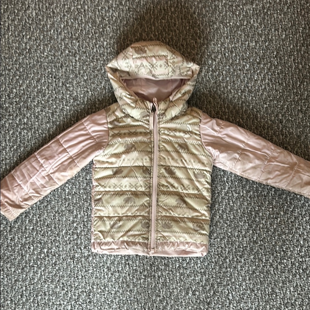 Kids' North Face Pink and Cream Hooded Jacket
